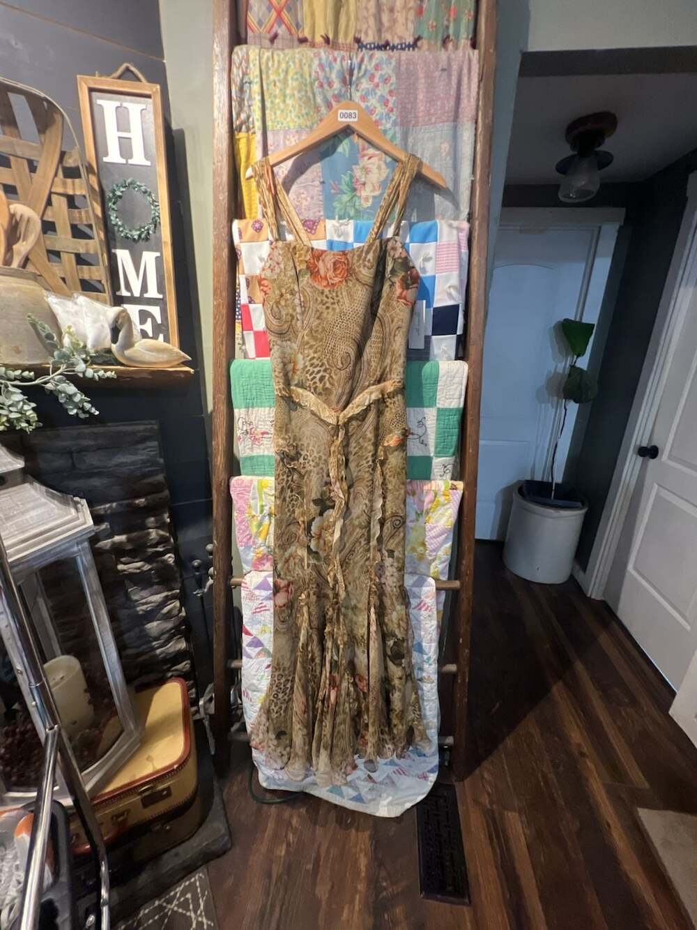 Rickie Freeman for Teri Jon 100% Silk Floral and Animal Print Ruffled Maxi Dress